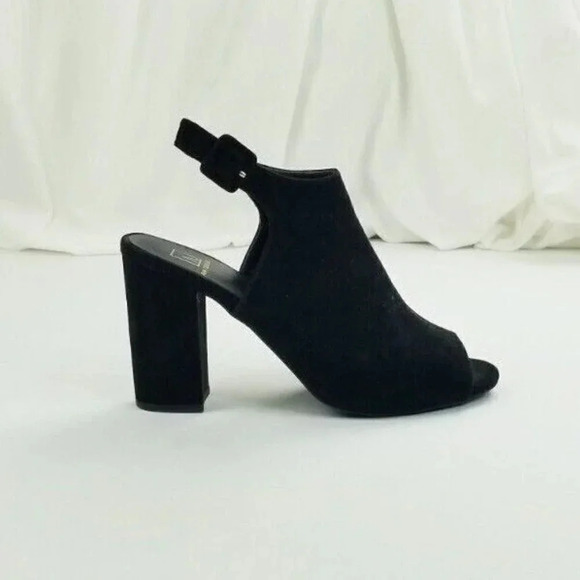 Material Girl 9M Women's Brittni Black Suede Peep Toe Slingback Ankle Strap - Picture 1 of 12